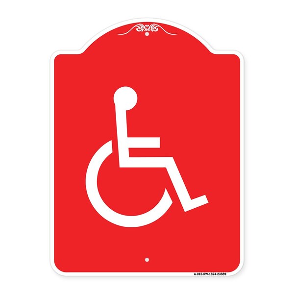 Signmission Designer Series Sign Large Handicapped, Red & White Aluminum Sign, 18" x 24", RW-1824-23889 A-DES-RW-1824-23889 - main